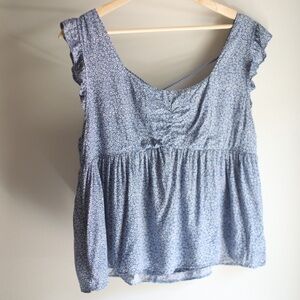 Paper Crane Blue Floral Babydoll Top Size Large